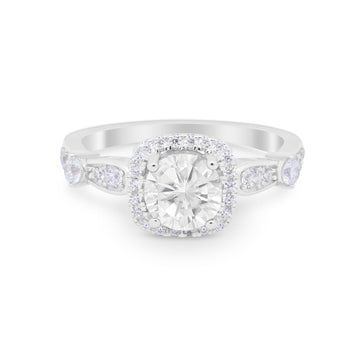 Vintage Halo Art Deco Wedding Ring Round Simulated Cubic Zirconia 925 Sterling Silver